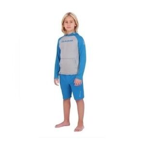 Dakine Swim Boys 2-piece Set Blue & Gray Rash Guard UPF 30+ Sz XL (18-20) NWT